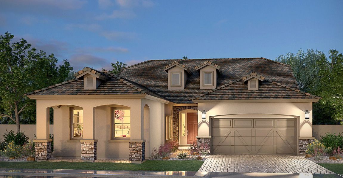 Representative exterior photo of a completed home built from the Residence Five by Blandford Homes in Earnhardt Ranch, Chandler, AZ (Image 1).
