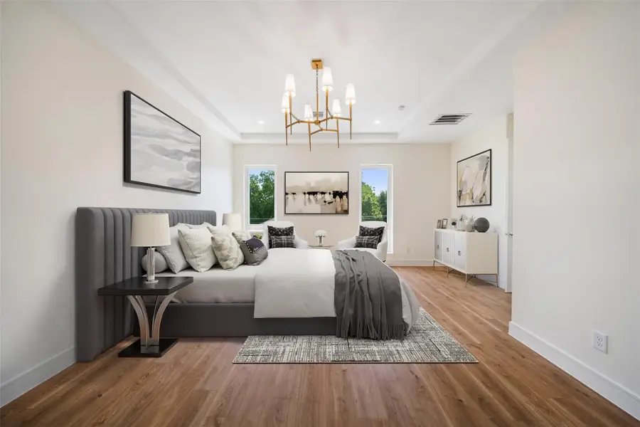 Virtual staged primary bedroom