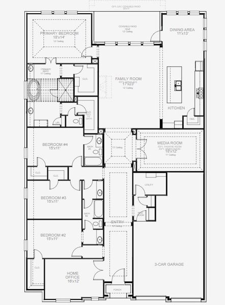 Image 17 representing the 3118W by Perry Homes in Palmera Ridge 60', Leander, TX. Image 17 representing the 3118W by Perry Homes in Palmera Ridge 60', Leander, TX.