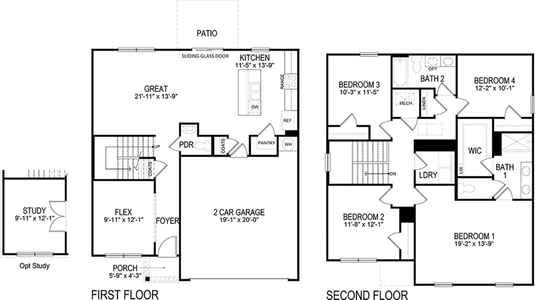 2D floor plan layout of this home in Creekside Ridge, Dandridge, TN (Image 2).