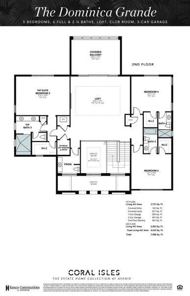 2D floor plan layout of this home in Coral Isles at Avenir, Palm Beach Gardens, FL (Image 3).