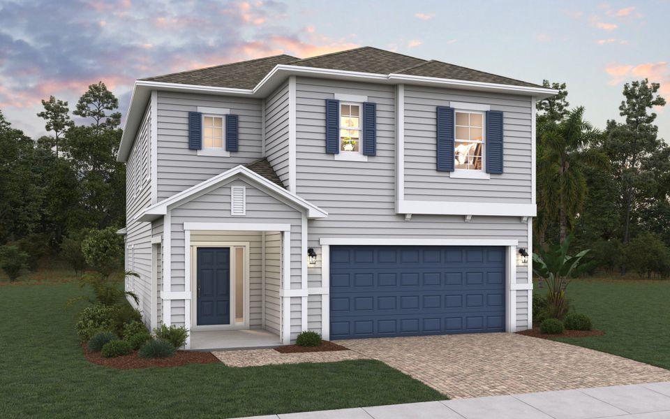 Front exterior of a new home in Shearwater, St. Augustine, FL, highlighting curb appeal (Image 1). Front exterior of a new home in Shearwater, St. Augustine, FL, highlighting curb appeal (Image 1).
