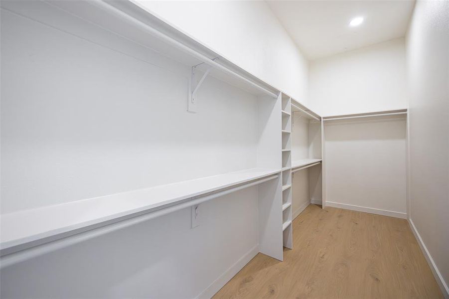 Spacious closet with light wood-style floors