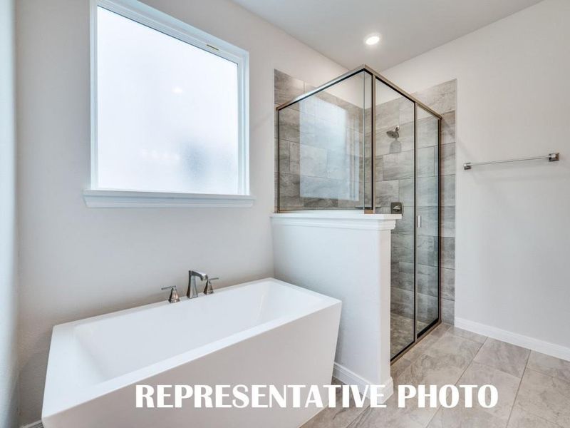 Whether it's soaking your cares away or indulging in a long, luxurious shower, this owner's bath has it all!  REPRESENTATIVE PHOTO