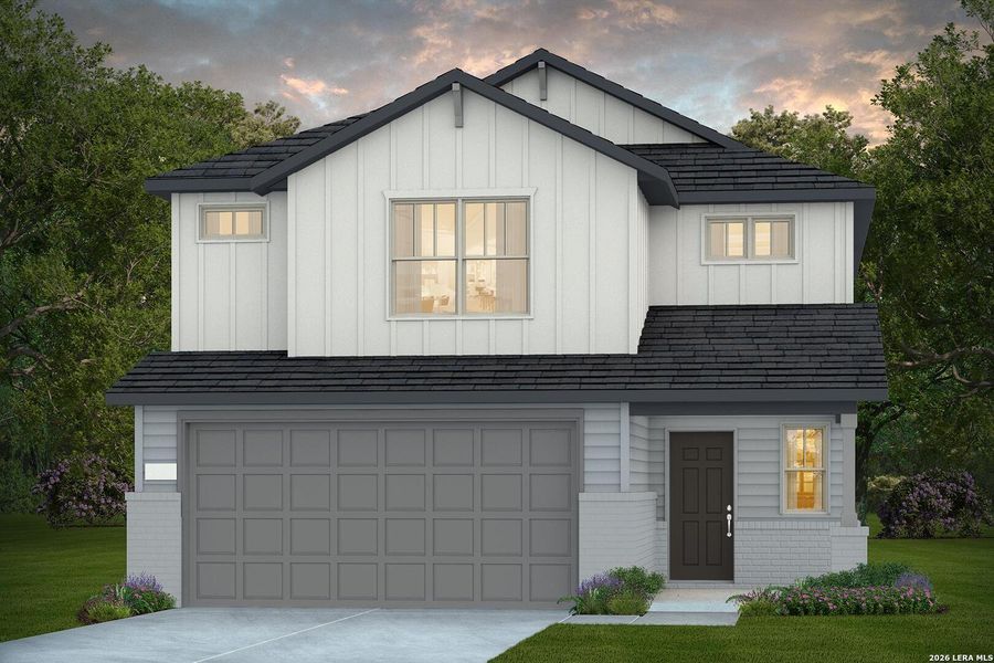 Front exterior of a new home in Lily Springs, Seguin, TX, highlighting curb appeal (Image 1). Front exterior of a new home in Lily Springs, Seguin, TX, highlighting curb appeal (Image 1).