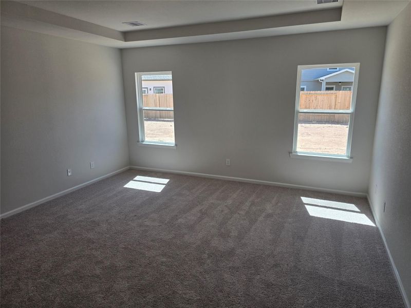 The Shetland III- Primary Suite (Tray ceiling not included). Home under construction, photo used for illustrative purposes only, colors and options will vary.
