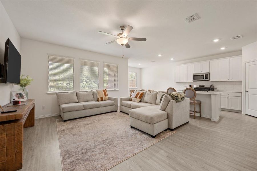 Furnished interior view inside a new home in Hurricane Creek: Classic 60s, Anna (Image 31). Furnished interior view inside a new home in Hurricane Creek: Classic 60s, Anna (Image 31).