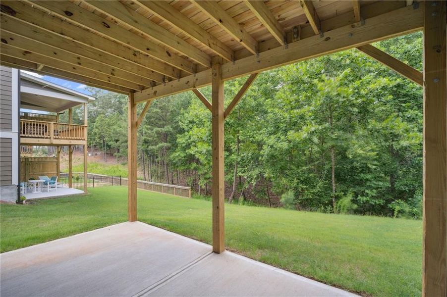 Exterior details and patio area of a home in Lakeside at River Green, Canton (Image 27).