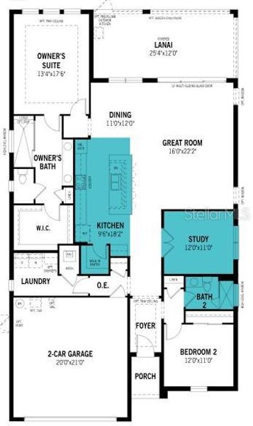 2D floor plan layout of this home in Brightmore at Wellen Park, Venice, FL (Image 2).