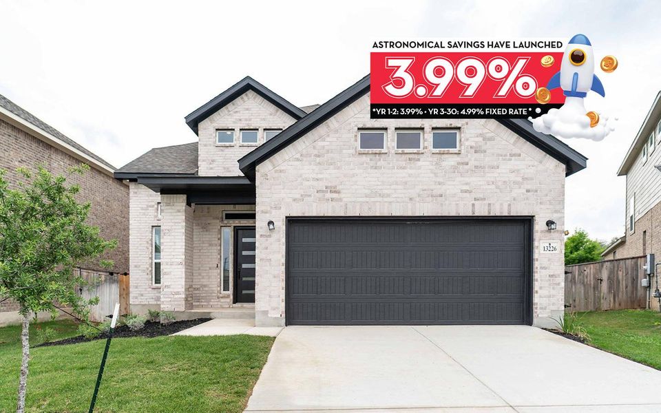 Front exterior of a new home in Arcadia Ridge, San Antonio, TX, highlighting curb appeal (Image 1).
