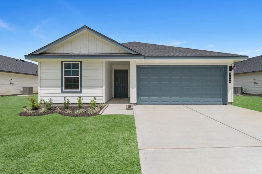 Front exterior of a new home in Reserve at Mallard Lakes, Orange, TX, highlighting curb appeal (Image 15).