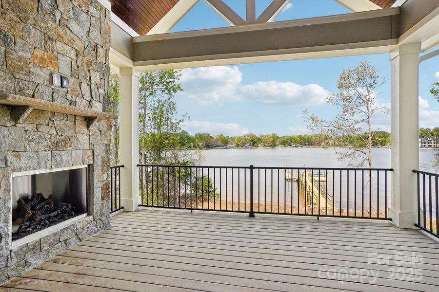 One of 2 outdoor gas fireplaces