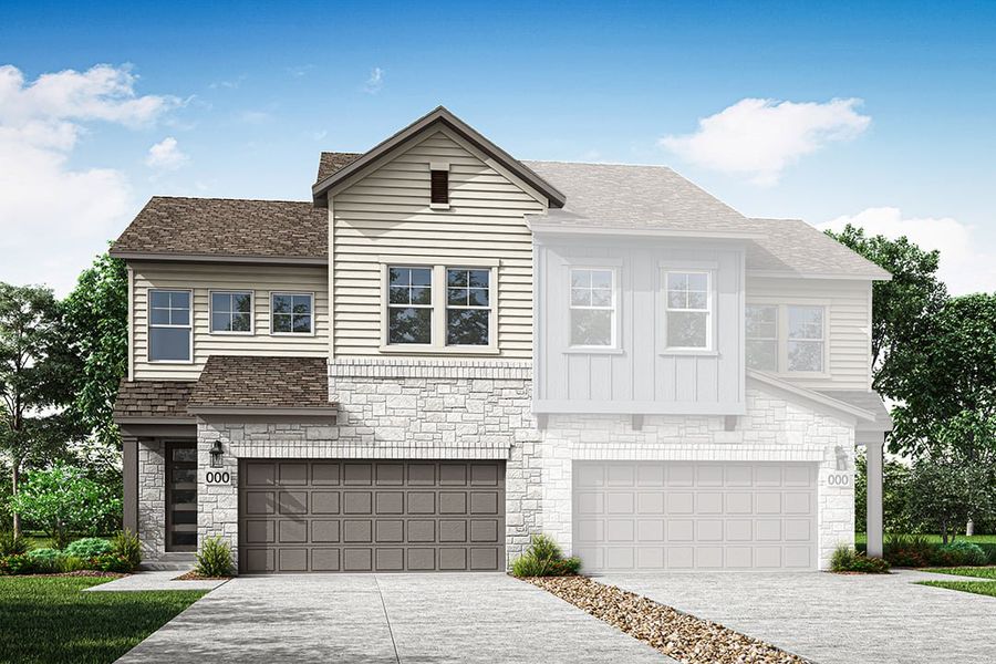 Front exterior of a new home in Union Collection at Park Central, Georgetown, TX, highlighting curb appeal (Image 1).