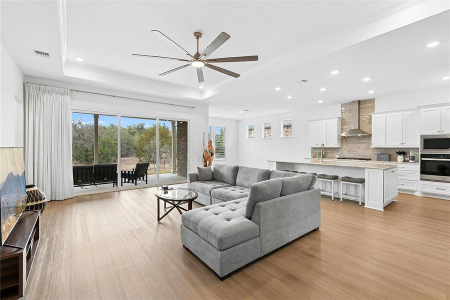 Living Room with glass slider doors to covered back porch.