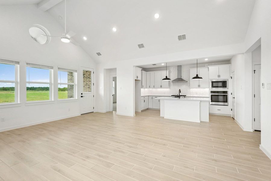 High ceilings in the dining area and great room High ceilings in the dining area and great room