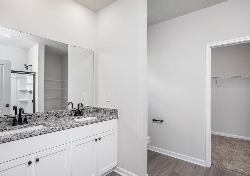 The master bathroom has double sinks
