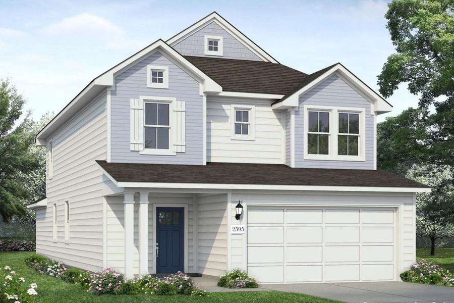Front exterior of a new home in Edgebrooke, Pflugerville, TX, highlighting curb appeal (Image 1). Front exterior of a new home in Edgebrooke, Pflugerville, TX, highlighting curb appeal (Image 1).