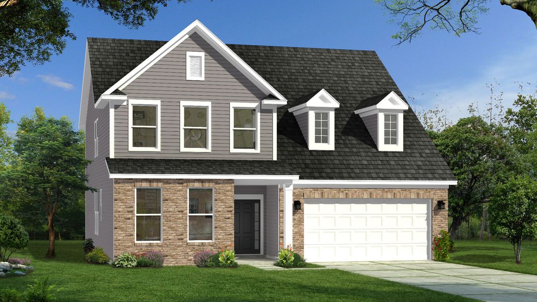 Representative exterior photo of a completed home built from the Drayton by DRB Homes in Michaux Gardens, Belmont, NC (Image 2). Representative exterior photo of a completed home built from the Drayton by DRB Homes in Michaux Gardens, Belmont, NC (Image 2).