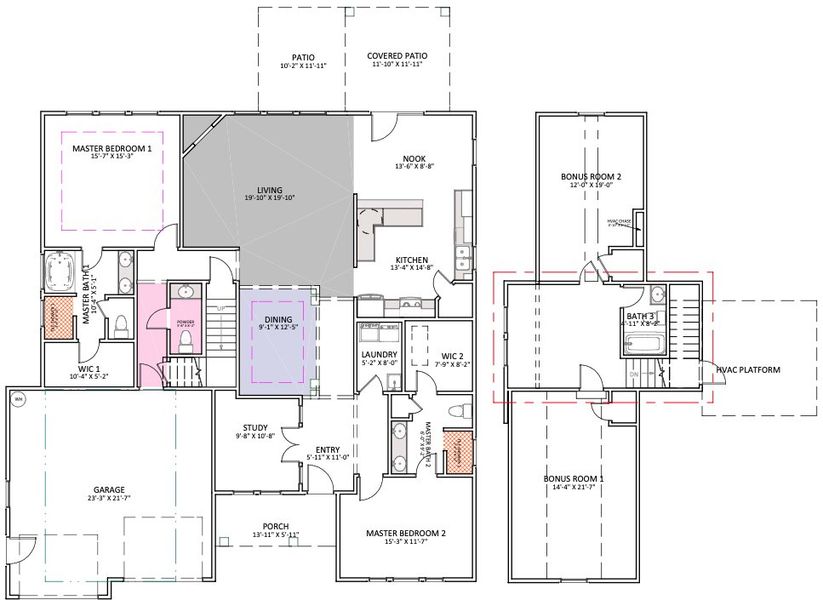 2D floor plan layout for the Hartford Elite by Enchanted Homes in Pointe Summit, Slater-Marietta, SC (Image 5).