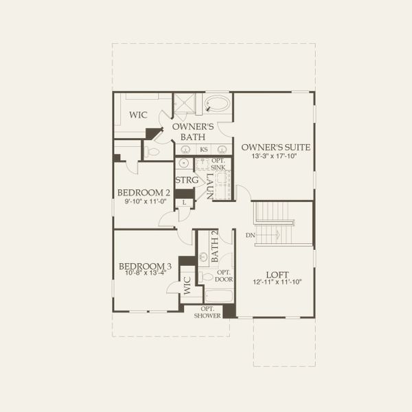2D floor plan layout for the Lochridge by Pulte Homes in Sunfield, Mustang Ridge, TX (Image 24).