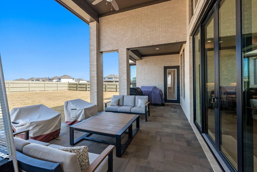 Exterior details and patio area of a home in Santa Rita Ranch, Liberty Hill (Image 23). Exterior details and patio area of a home in Santa Rita Ranch, Liberty Hill (Image 23).
