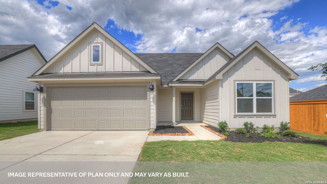 Front exterior of a new home in Trace, San Marcos, TX, highlighting curb appeal (Image 1). Front exterior of a new home in Trace, San Marcos, TX, highlighting curb appeal (Image 1).