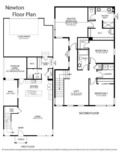 2D floor plan layout for the Newton by Hartford Homes in Trailside, Timnath, CO (Image 5).