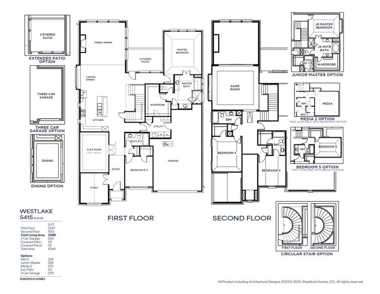 2D floor plan layout for the Westlake - SH 5415 by Shaddock Homes in Quail Hollow, Rockwall, TX (Image 4).