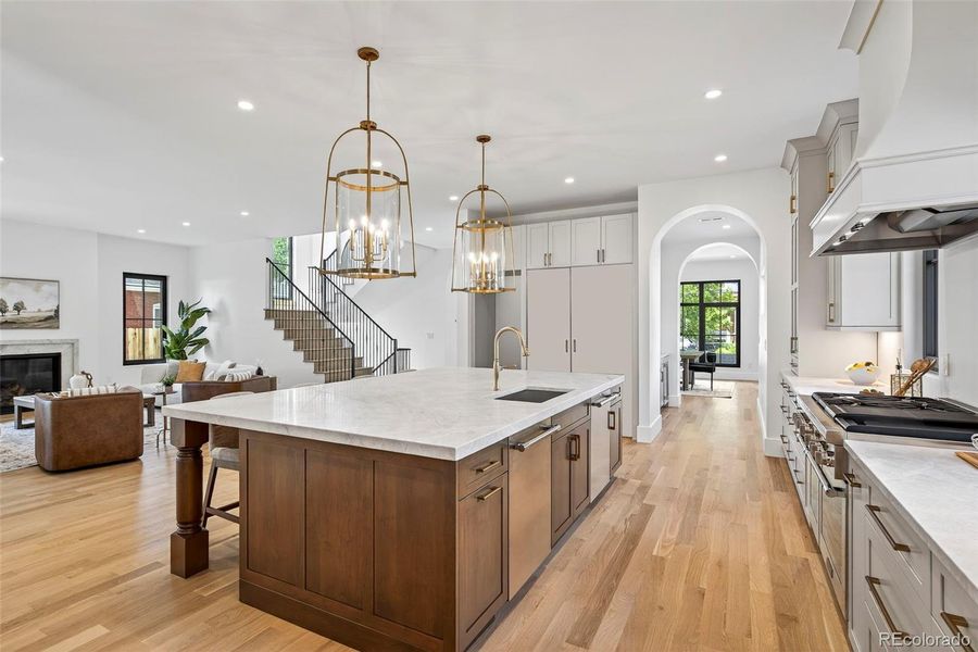 Kitchen flows into the living space