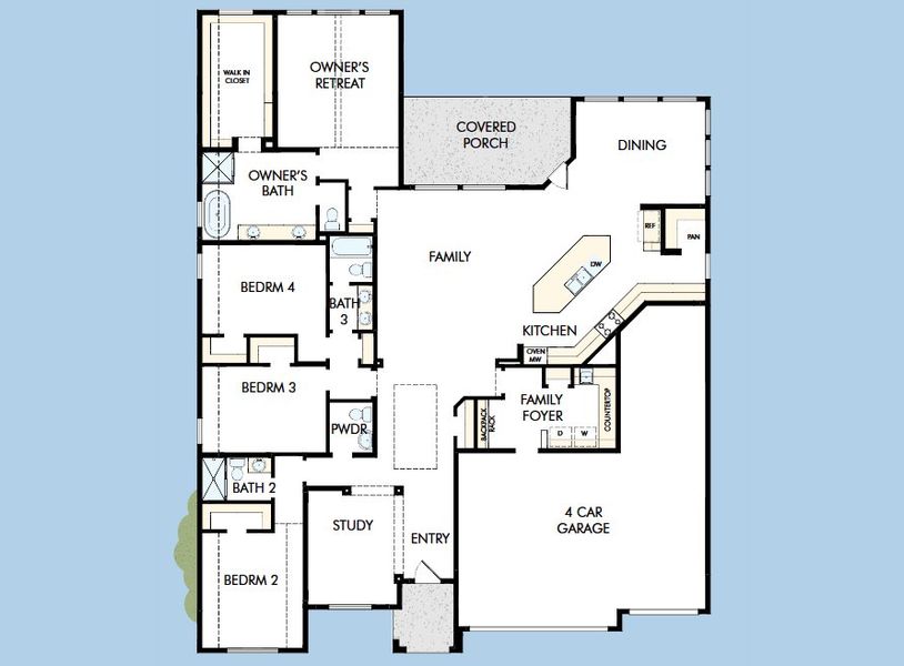 2D floor plan layout for the The Brewton by David Weekley Homes in Whyburn Manor Series, Flower Mound, TX (Image 3).