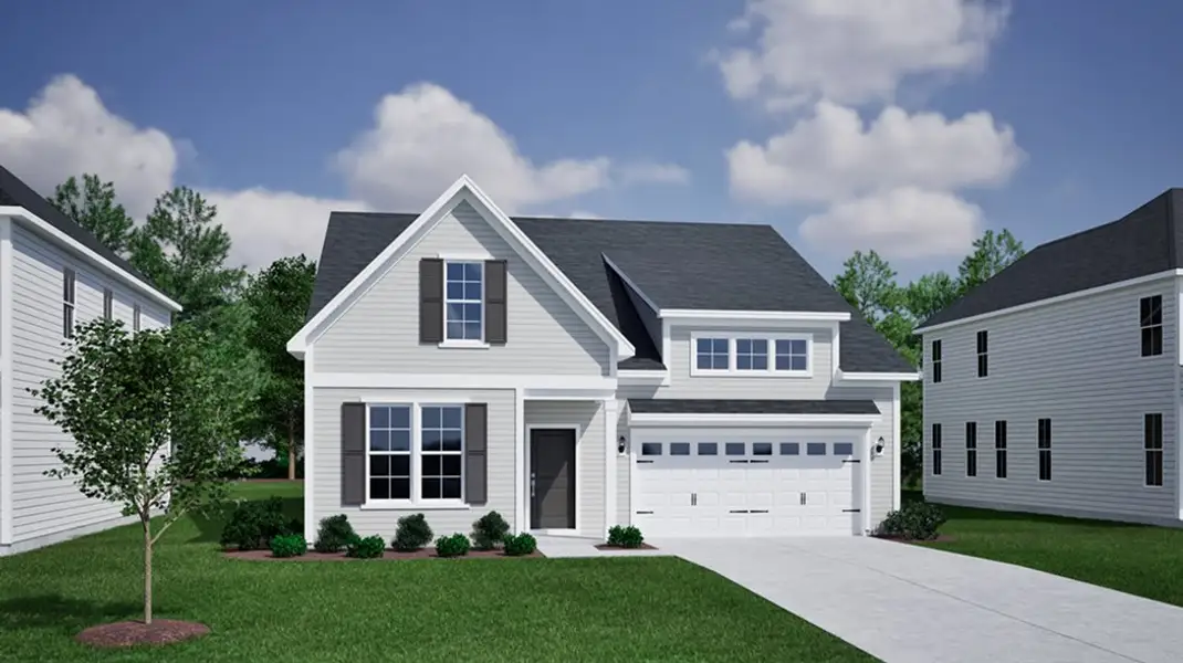 Front exterior of a new home in Grand Park, Leland, NC, highlighting curb appeal (Image 1). Front exterior of a new home in Grand Park, Leland, NC, highlighting curb appeal (Image 1).