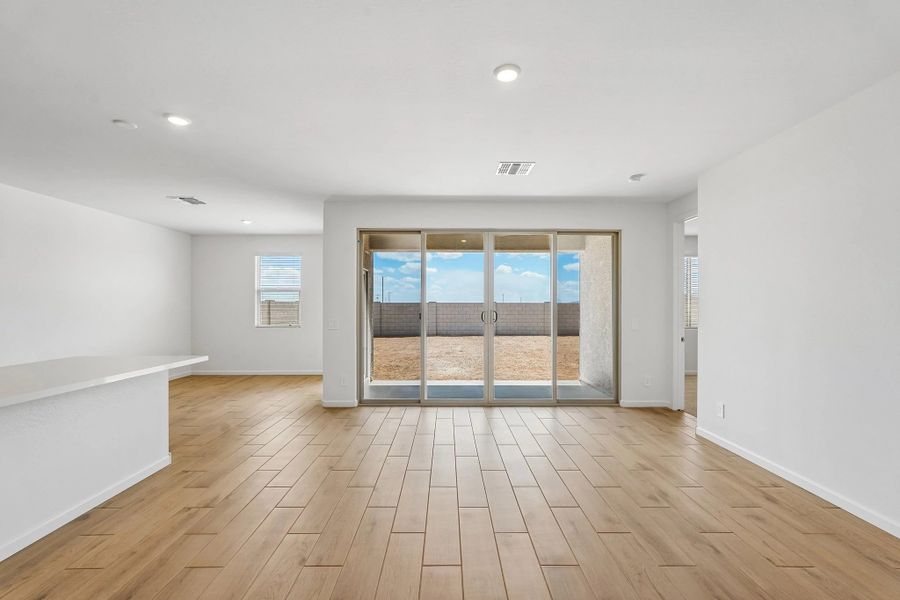 Great room with 4 panel slider