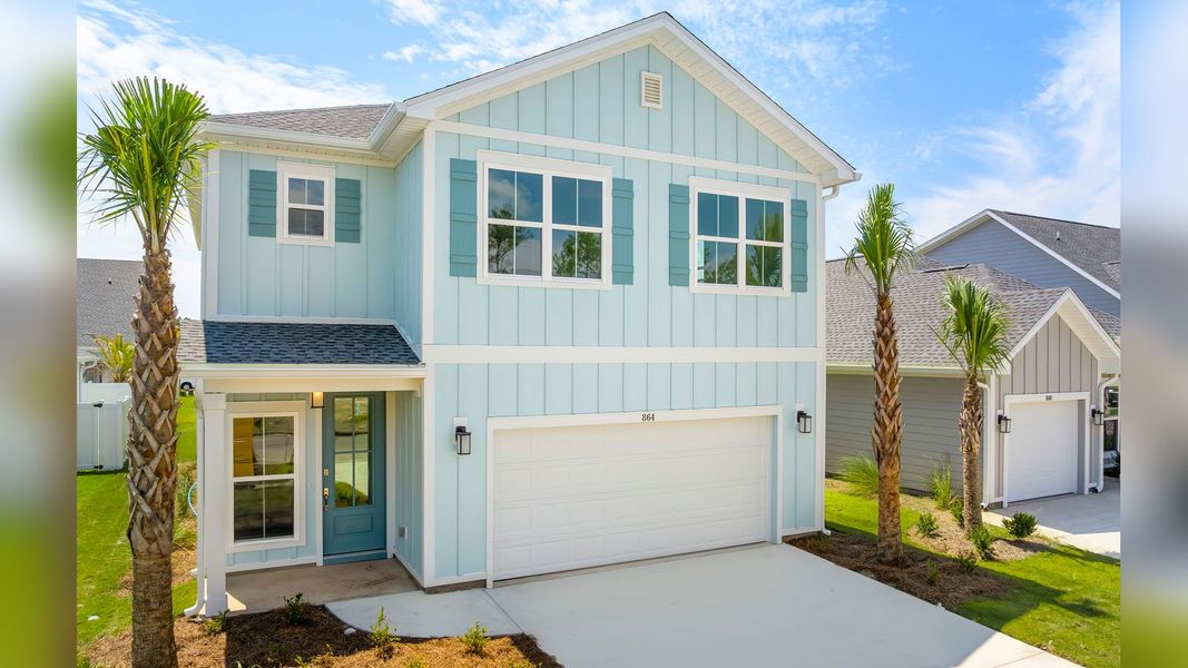 Front exterior of a new home in Breakfast Point East Phase I, Panama City Beach, FL, highlighting curb appeal (Image 2).
