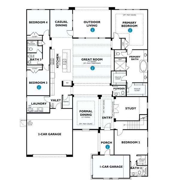 2D floor plan layout for the 6015 by Shea Homes in Sienna 70', Missouri City, TX (Image 3).