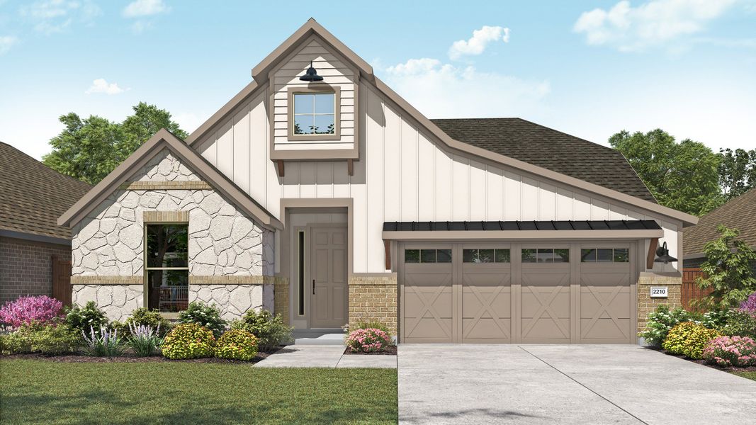 Representative exterior photo of a completed home built from the Oleander by DRB Homes in Newhaven, Manor, TX (Image 21). Representative exterior photo of a completed home built from the Oleander by DRB Homes in Newhaven, Manor, TX (Image 21).