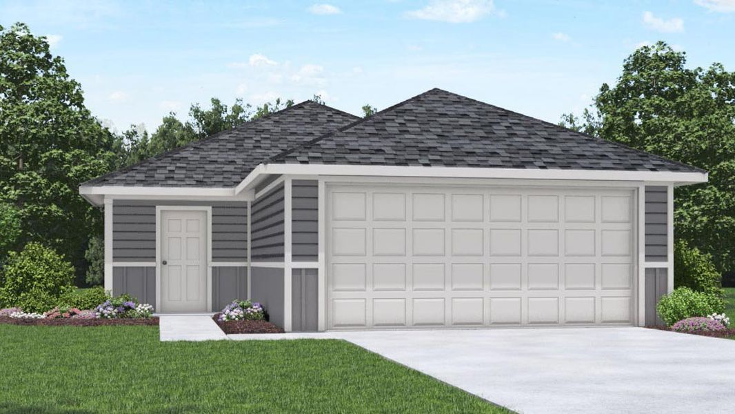 Representative exterior photo of a completed home built from the Barton by D.R. Horton in Sunset Valley, Hockley, TX (Image 1). Representative exterior photo of a completed home built from the Barton by D.R. Horton in Sunset Valley, Hockley, TX (Image 1).