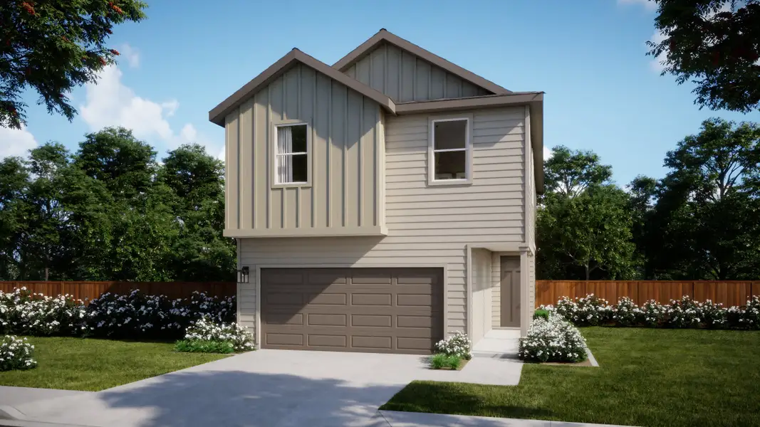 Front exterior of a new home in Freedom at Anthem, Kyle, TX, highlighting curb appeal (Image 1). Front exterior of a new home in Freedom at Anthem, Kyle, TX, highlighting curb appeal (Image 1).