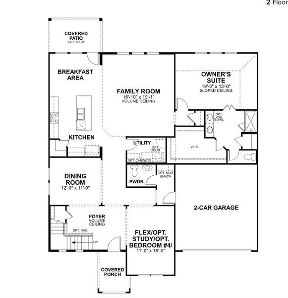 2D floor plan layout for the Zacate by M/I Homes in The Oaks on 6th Street, Magnolia, TX (Image 4). 2D floor plan layout for the Zacate by M/I Homes in The Oaks on 6th Street, Magnolia, TX (Image 4).