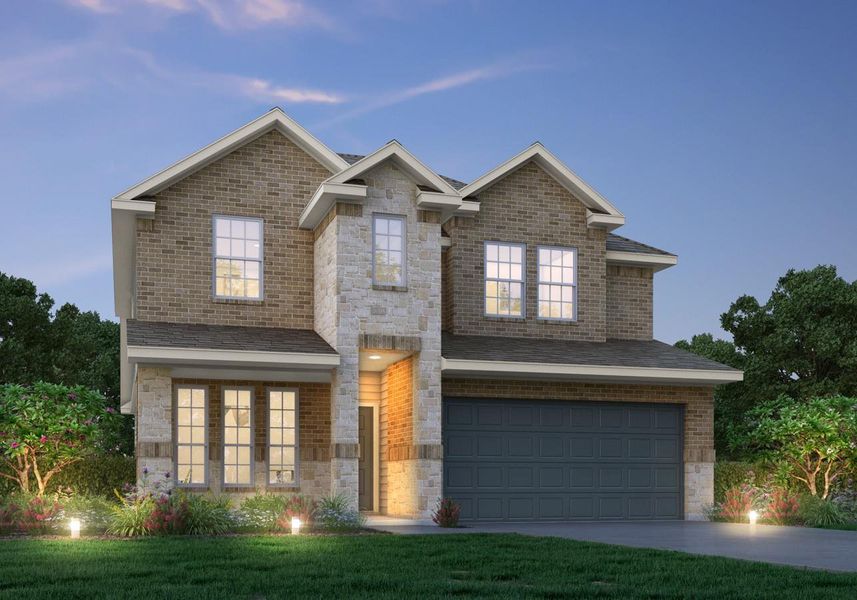 Front exterior of a new home in River Ranch, Dayton, TX, highlighting curb appeal (Image 1). Front exterior of a new home in River Ranch, Dayton, TX, highlighting curb appeal (Image 1).