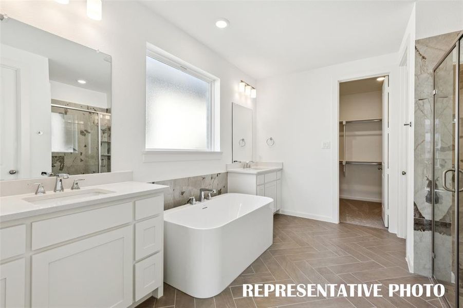 Packed with style and plenty of room for two, your new owner's bath is the perfect place to start or end your day!  REPRESENTATIVE PHOTO