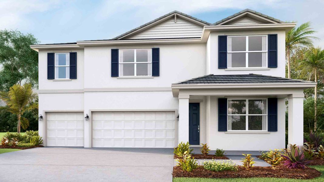 Representative exterior photo of a completed home built from the Torino by D.R. Horton in Oakfield Trails, Parrish, FL (Image 9). Representative exterior photo of a completed home built from the Torino by D.R. Horton in Oakfield Trails, Parrish, FL (Image 9).