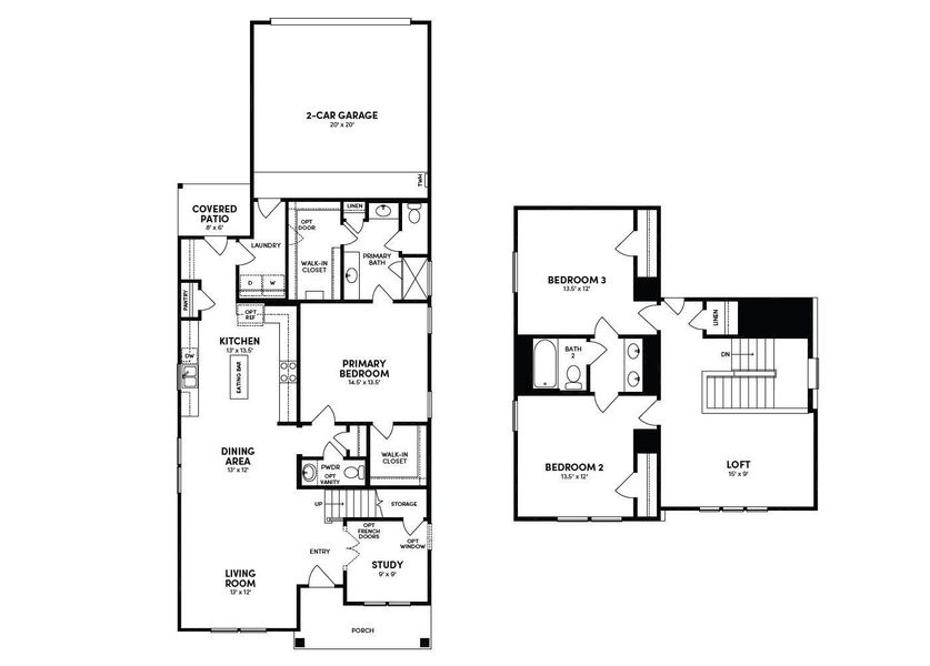 2D floor plan layout of this home in 40' Alley Load Homes at Elyson, Katy, TX (Image 2).
