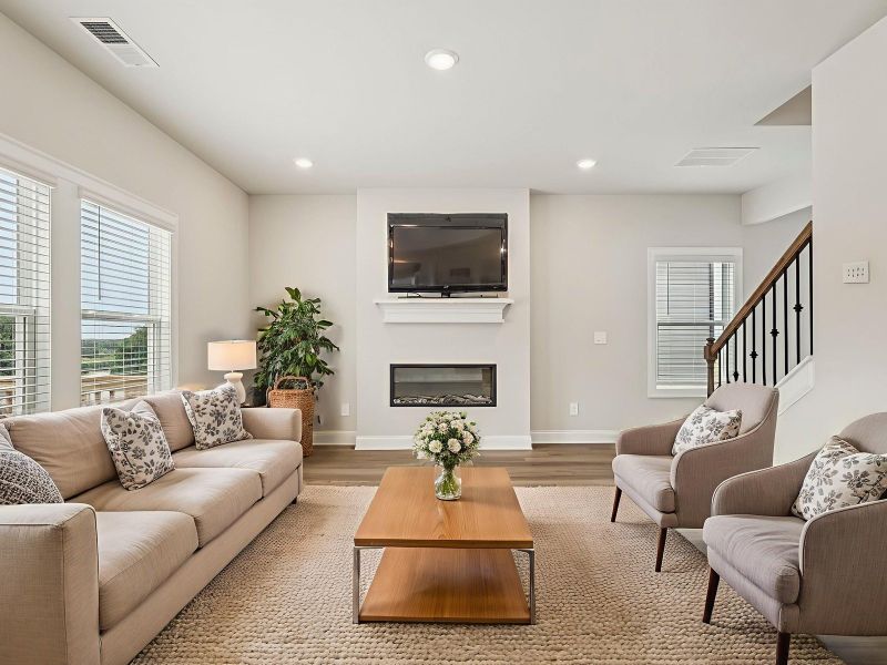 The Dallas Basement floorplan with the Upscale Rustic Linen interior package.