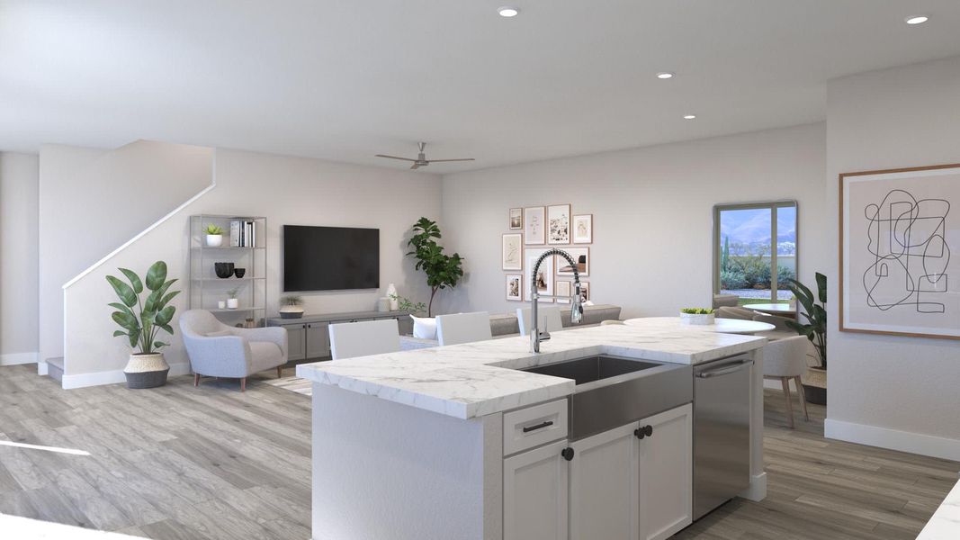 Kitchen to Great Room - Millennial - Solvida at Estrella in Goodyear, Arizona by Landsea Homes