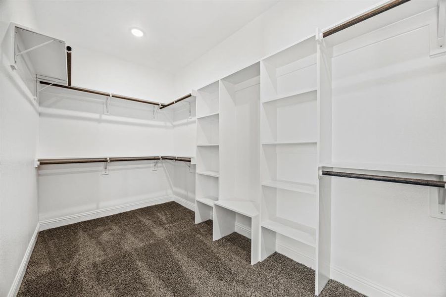 Walk in closet with dark carpet