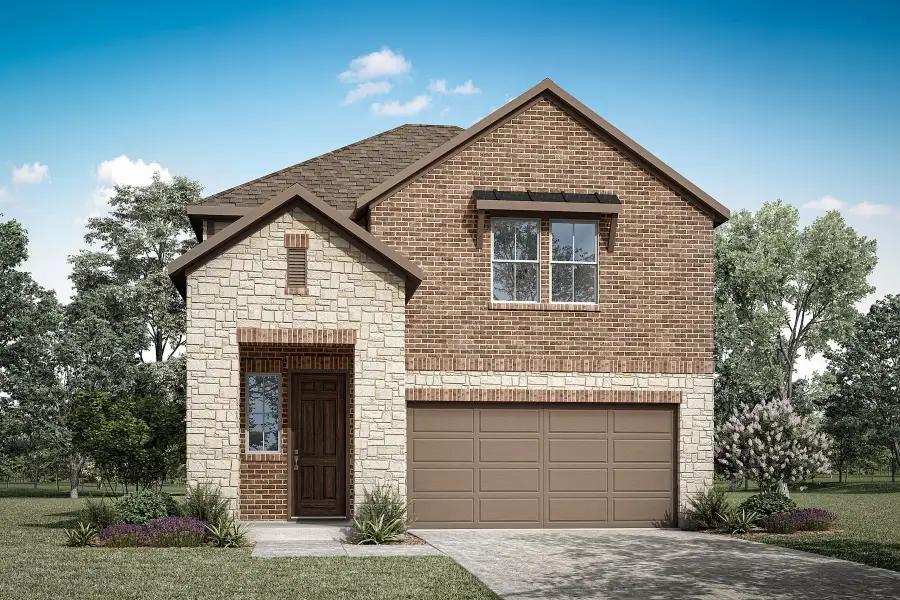 Front exterior of a new home in The Meadows, Denton, TX, highlighting curb appeal (Image 1). Front exterior of a new home in The Meadows, Denton, TX, highlighting curb appeal (Image 1).