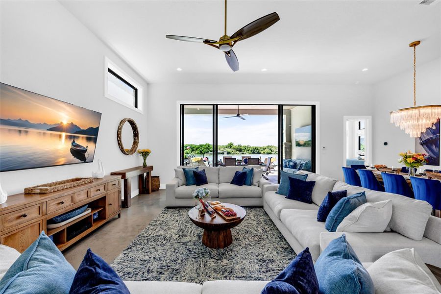 Living area with stunning Lake LBJ views.