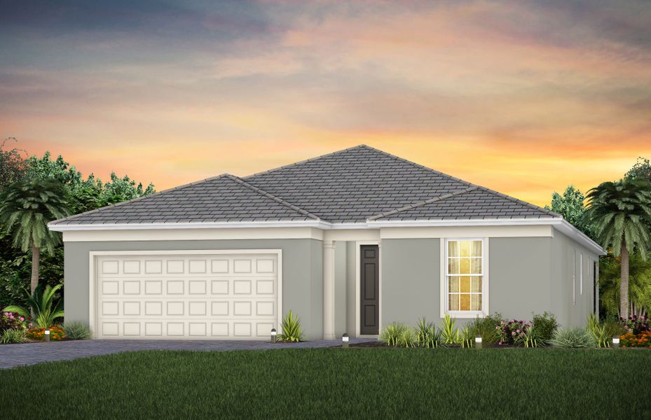 Front exterior of a new home in TerraWalk at Babcock Ranch, Alva, FL, highlighting curb appeal (Image 1).