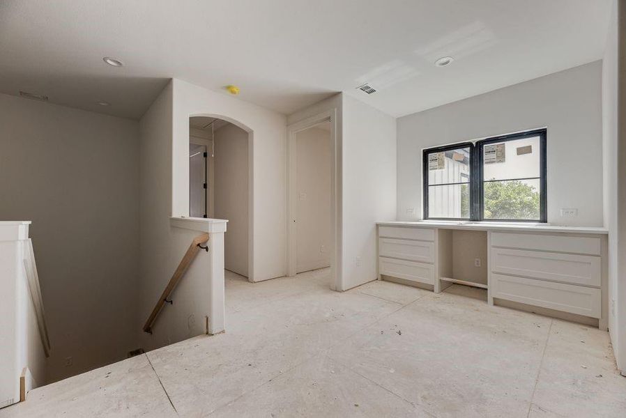 Second floor flex room with built-ins. Second floor flex room with built-ins.