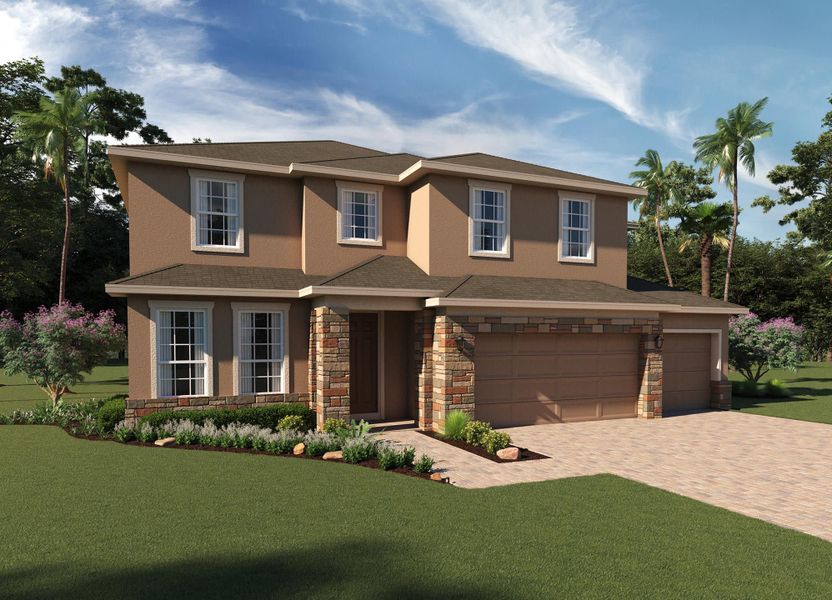 Elevation 1 with Optional Stone | Exbury Executive | New Homes in Florida | Landsea Homes